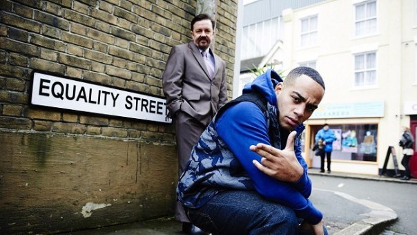 Ricky Gervais and rapper Dom Johnson star in "The Office Revisited."
