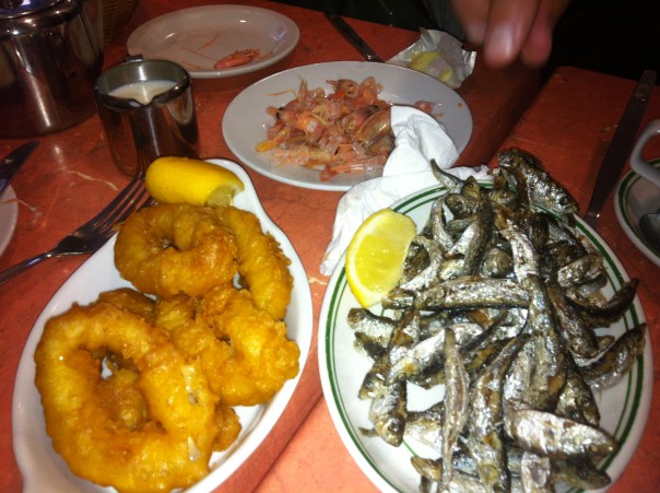 Whitebait and onion rings